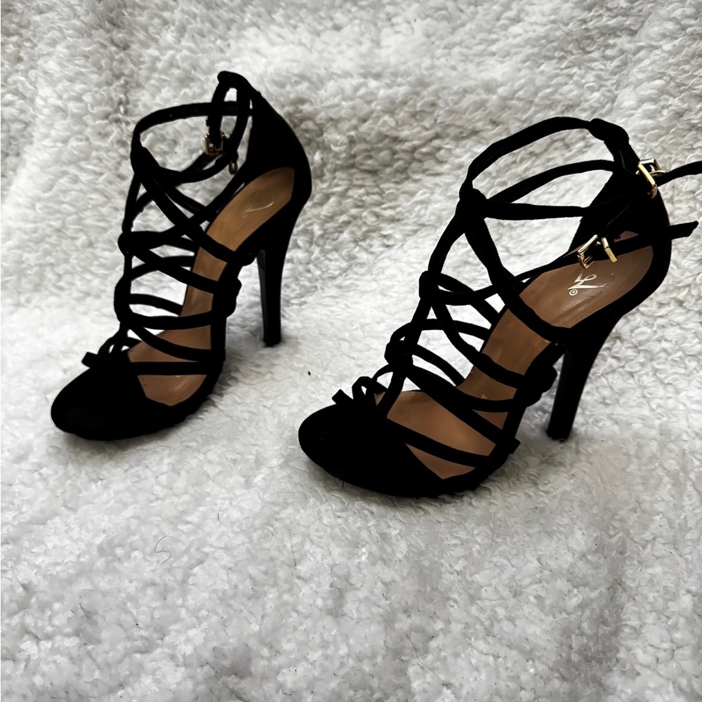 Windsor Black Stiletto Heels with Strappy Design